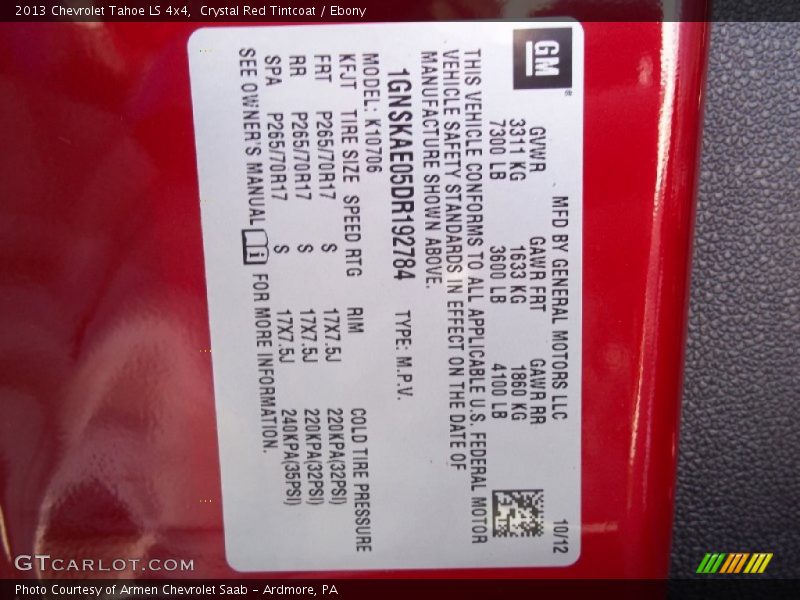 Crystal Red Tintcoat / Ebony 2013 Chevrolet Tahoe LS 4x4