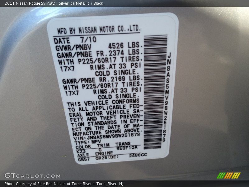 Silver Ice Metallic / Black 2011 Nissan Rogue SV AWD