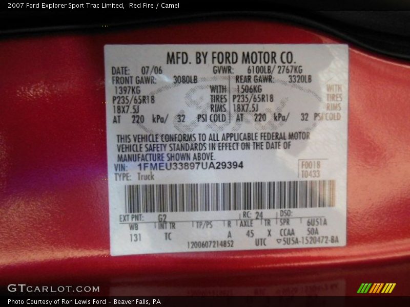 Red Fire / Camel 2007 Ford Explorer Sport Trac Limited