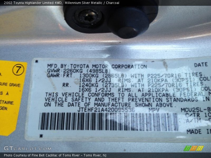Millennium Silver Metallic / Charcoal 2002 Toyota Highlander Limited 4WD