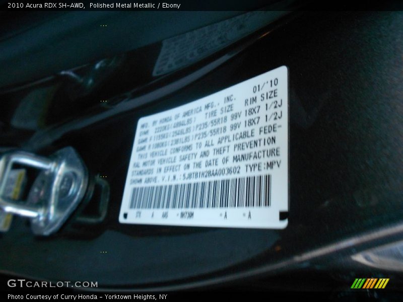 Polished Metal Metallic / Ebony 2010 Acura RDX SH-AWD