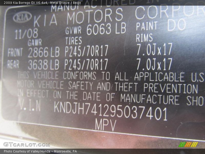 2009 Borrego EX V6 4x4 Metal Bronze Color Code D0