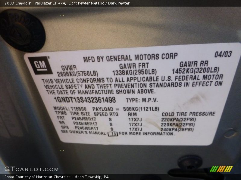 Light Pewter Metallic / Dark Pewter 2003 Chevrolet TrailBlazer LT 4x4