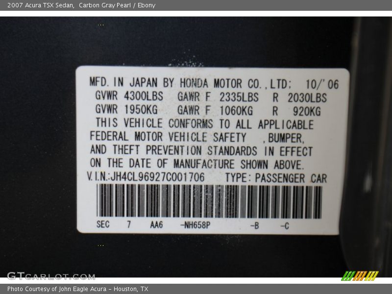 Carbon Gray Pearl / Ebony 2007 Acura TSX Sedan