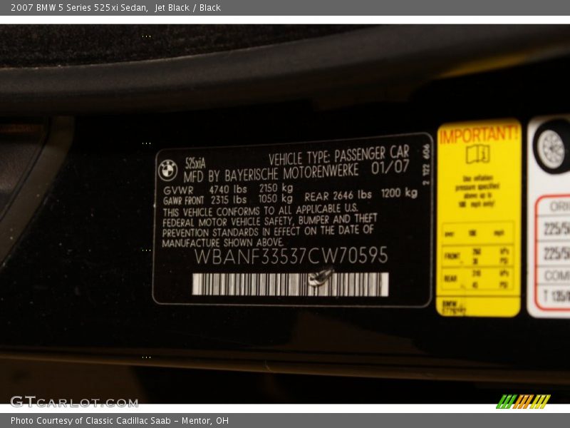 Jet Black / Black 2007 BMW 5 Series 525xi Sedan