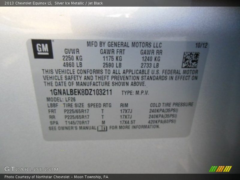 Silver Ice Metallic / Jet Black 2013 Chevrolet Equinox LS