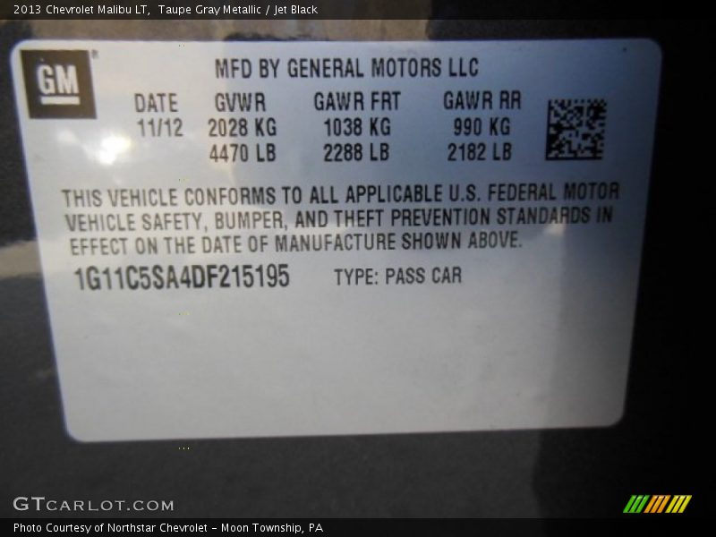 Taupe Gray Metallic / Jet Black 2013 Chevrolet Malibu LT