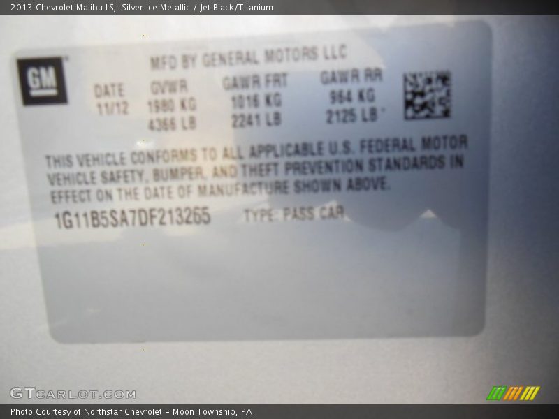 Silver Ice Metallic / Jet Black/Titanium 2013 Chevrolet Malibu LS