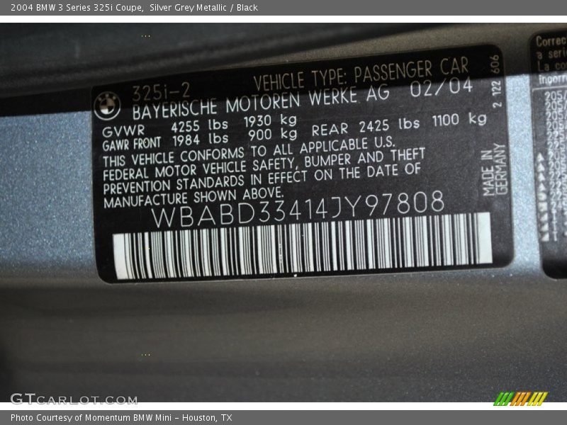 Silver Grey Metallic / Black 2004 BMW 3 Series 325i Coupe