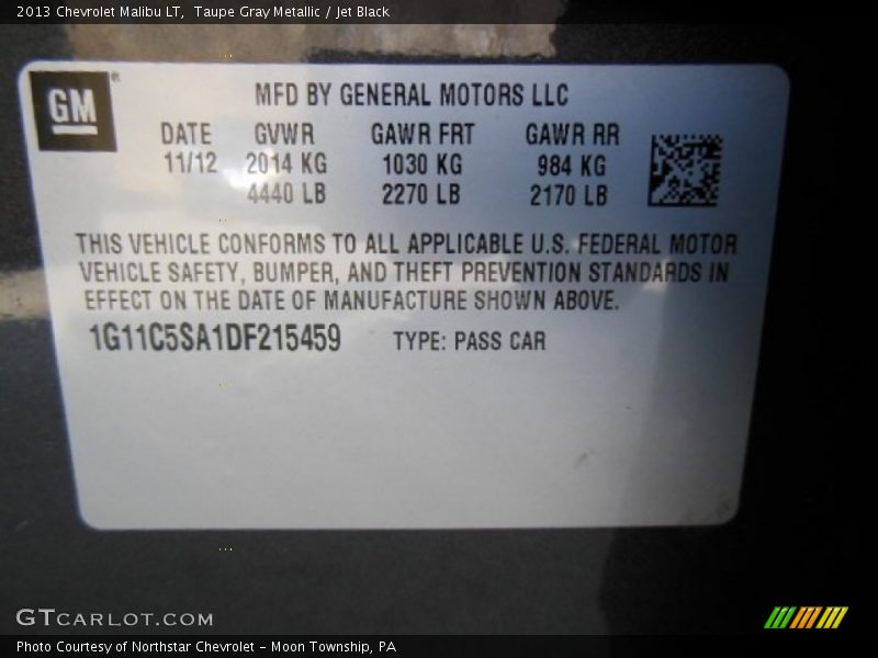 Taupe Gray Metallic / Jet Black 2013 Chevrolet Malibu LT