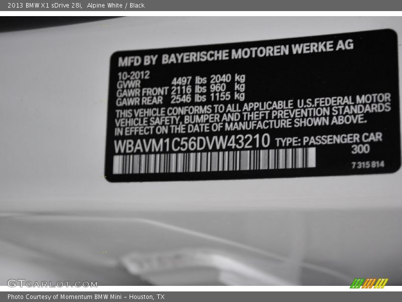 Alpine White / Black 2013 BMW X1 sDrive 28i