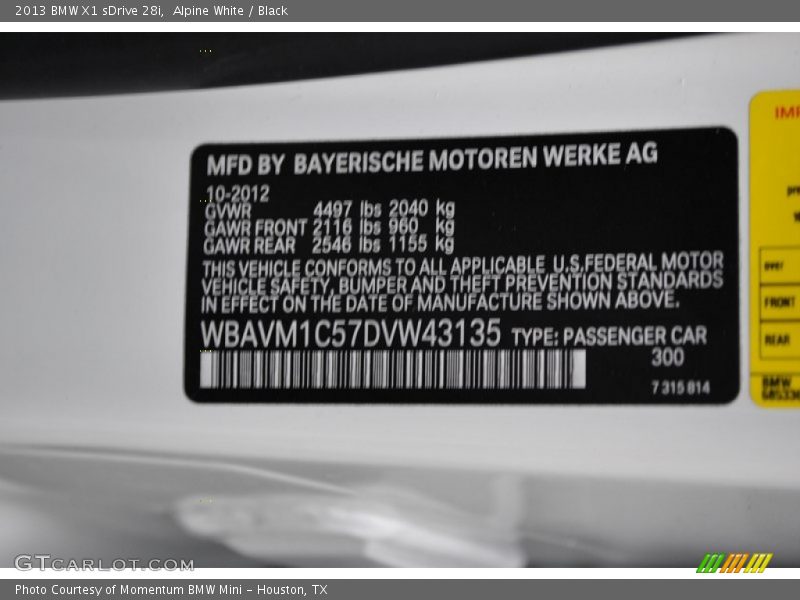 Alpine White / Black 2013 BMW X1 sDrive 28i