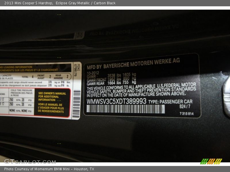 Eclipse Gray Metallic / Carbon Black 2013 Mini Cooper S Hardtop