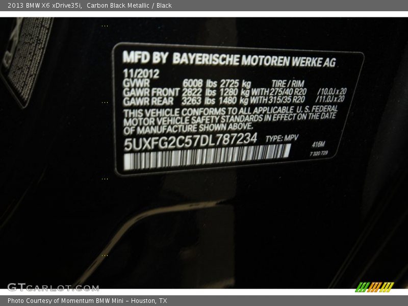 Carbon Black Metallic / Black 2013 BMW X6 xDrive35i