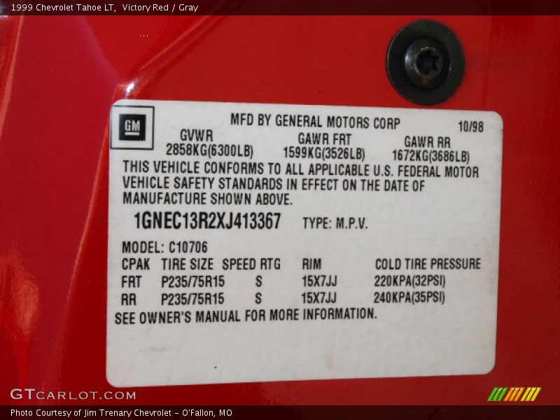 Victory Red / Gray 1999 Chevrolet Tahoe LT