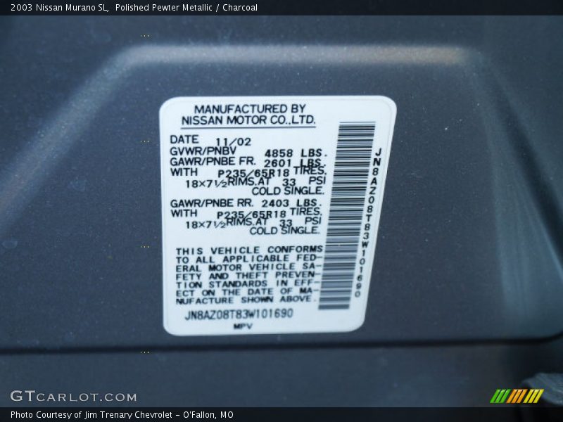 Polished Pewter Metallic / Charcoal 2003 Nissan Murano SL
