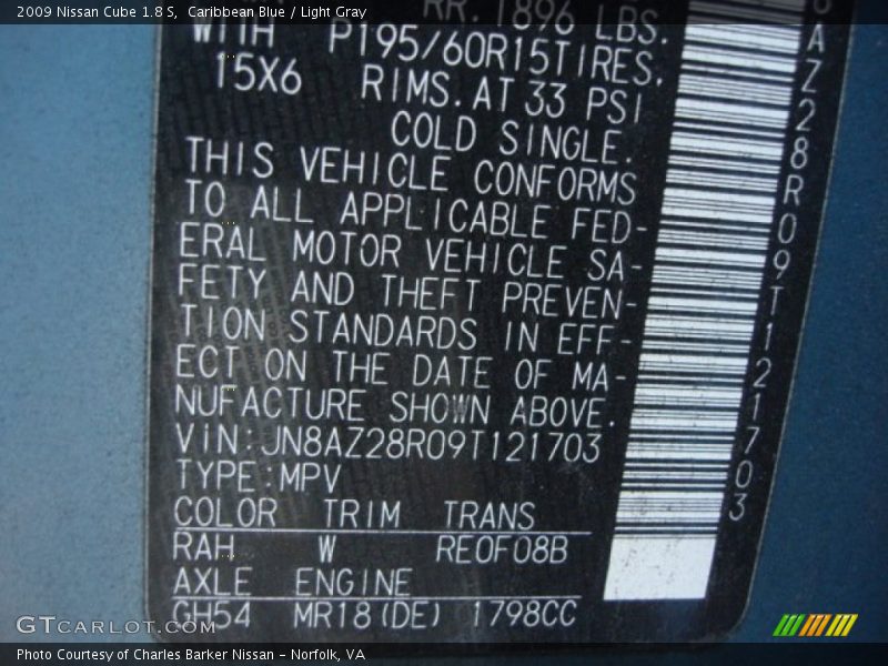 Caribbean Blue / Light Gray 2009 Nissan Cube 1.8 S