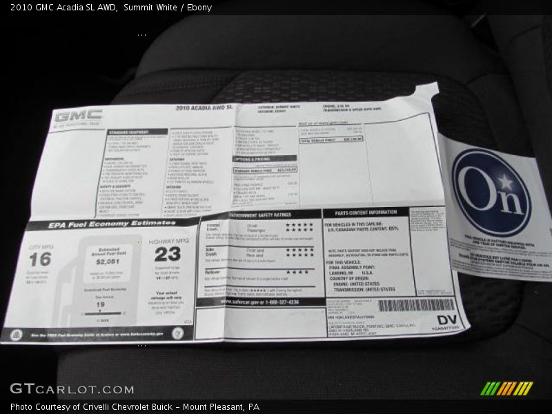 Summit White / Ebony 2010 GMC Acadia SL AWD