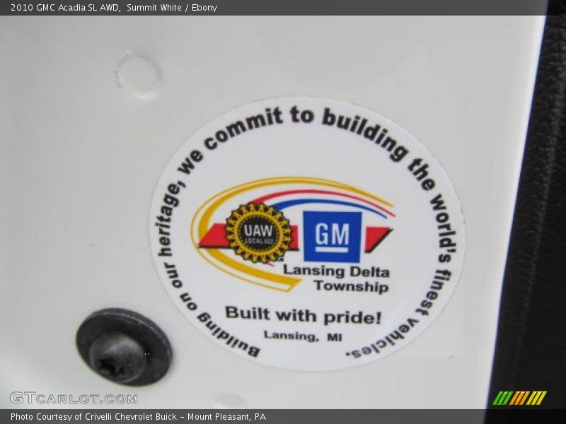Summit White / Ebony 2010 GMC Acadia SL AWD