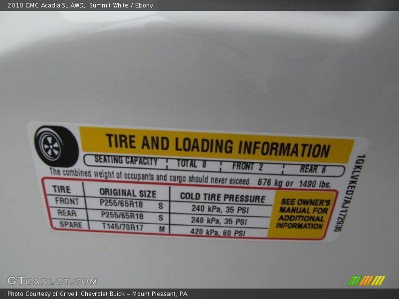 Summit White / Ebony 2010 GMC Acadia SL AWD