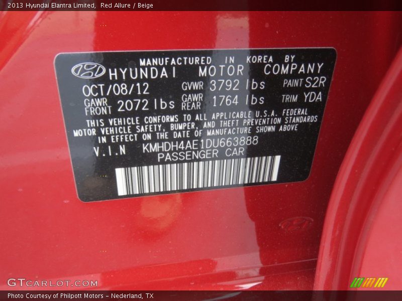 Red Allure / Beige 2013 Hyundai Elantra Limited