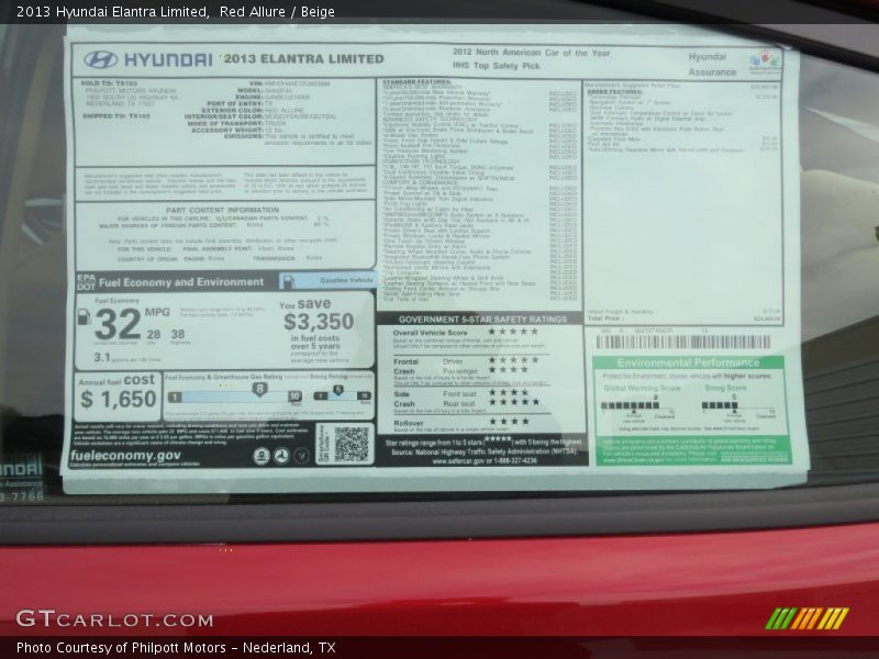 Red Allure / Beige 2013 Hyundai Elantra Limited