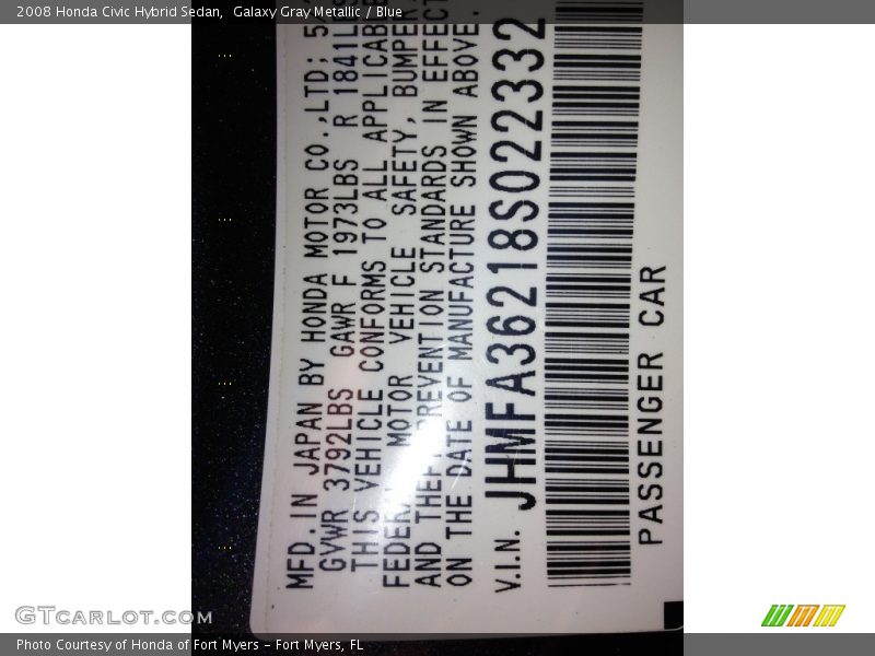 Galaxy Gray Metallic / Blue 2008 Honda Civic Hybrid Sedan