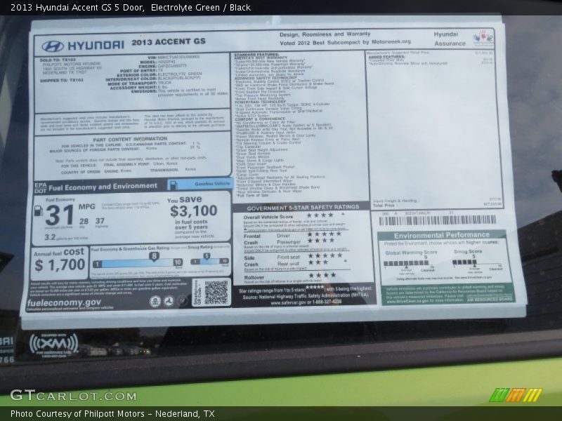  2013 Accent GS 5 Door Window Sticker