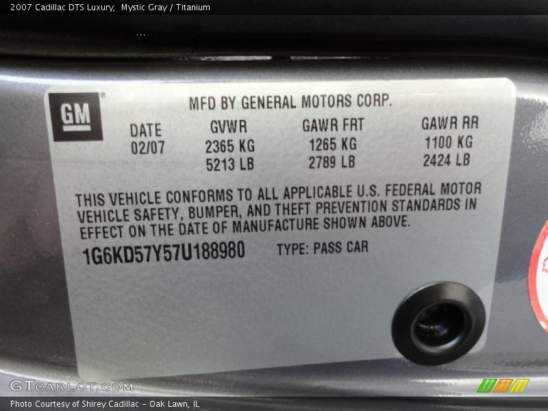 Mystic Gray / Titanium 2007 Cadillac DTS Luxury