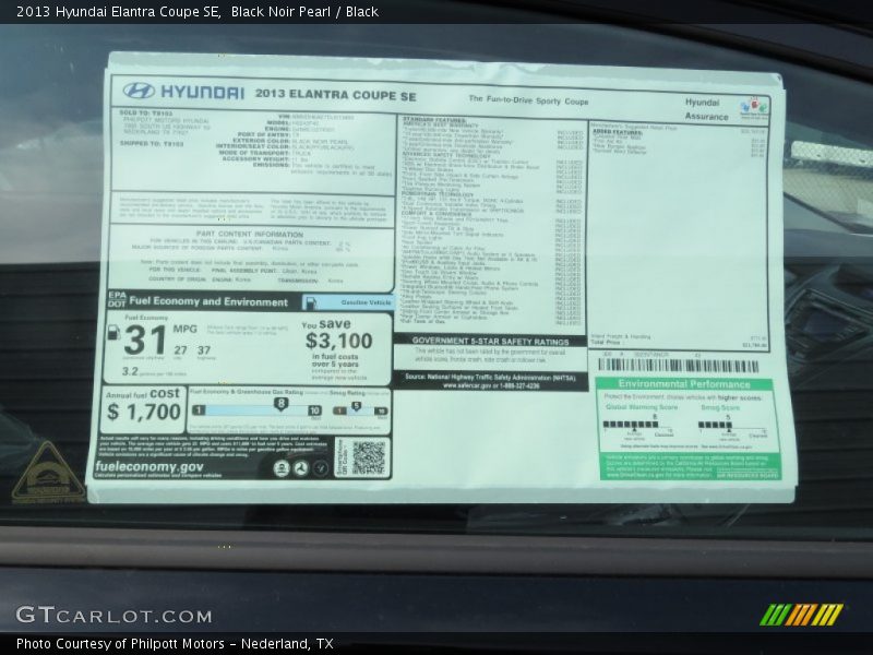  2013 Elantra Coupe SE Window Sticker