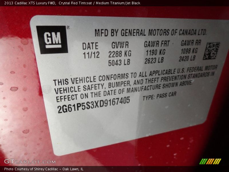 Crystal Red Tintcoat / Medium Titanium/Jet Black 2013 Cadillac XTS Luxury FWD