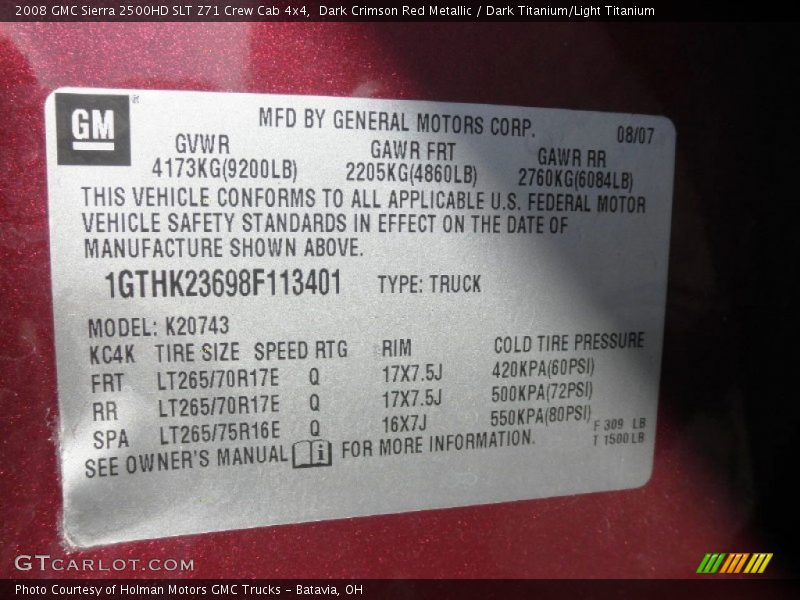 Dark Crimson Red Metallic / Dark Titanium/Light Titanium 2008 GMC Sierra 2500HD SLT Z71 Crew Cab 4x4