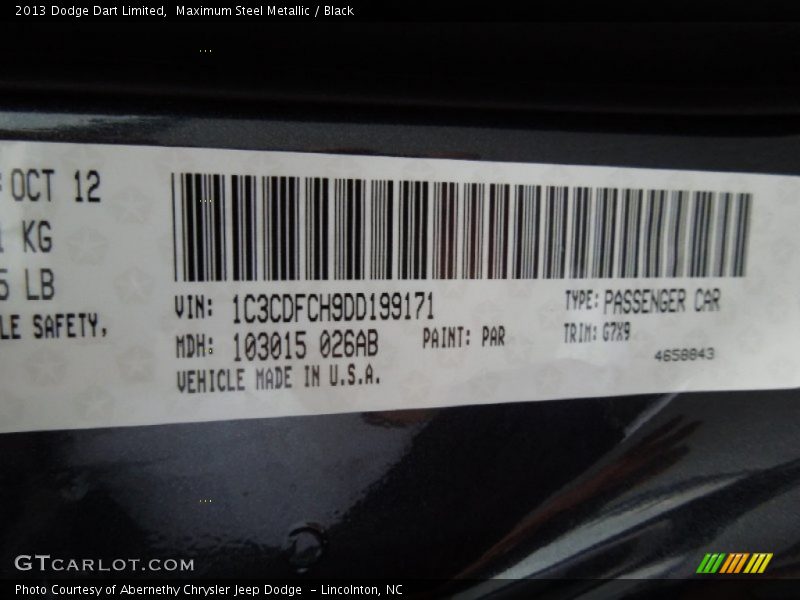 2013 Dart Limited Maximum Steel Metallic Color Code PAR
