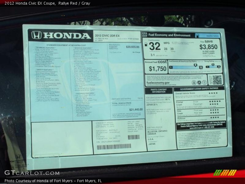 Rallye Red / Gray 2012 Honda Civic EX Coupe