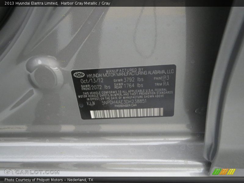 Harbor Gray Metallic / Gray 2013 Hyundai Elantra Limited