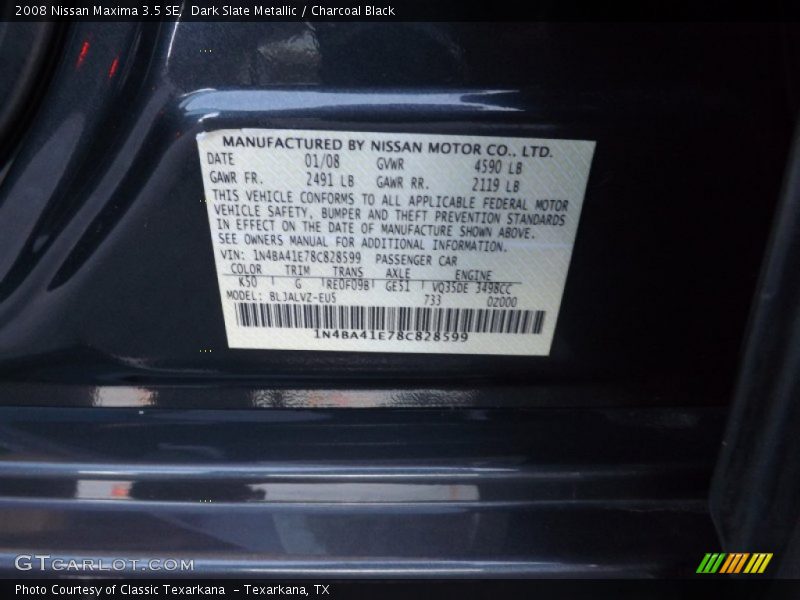 Dark Slate Metallic / Charcoal Black 2008 Nissan Maxima 3.5 SE