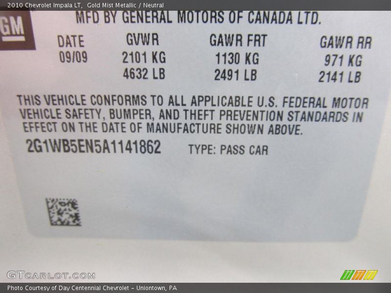 Gold Mist Metallic / Neutral 2010 Chevrolet Impala LT