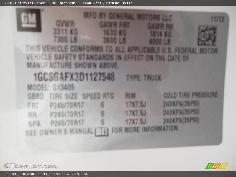 Summit White / Medium Pewter 2013 Chevrolet Express 1500 Cargo Van