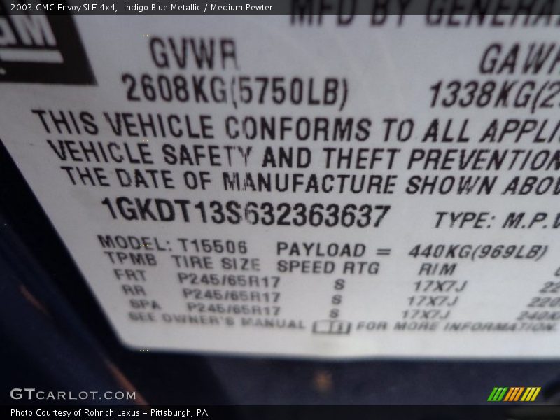 Indigo Blue Metallic / Medium Pewter 2003 GMC Envoy SLE 4x4