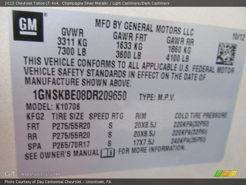 Champagne Silver Metallic / Light Cashmere/Dark Cashmere 2013 Chevrolet Tahoe LT 4x4
