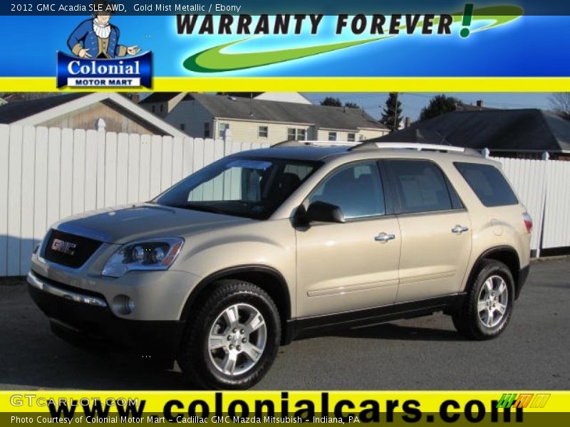 Gold Mist Metallic / Ebony 2012 GMC Acadia SLE AWD