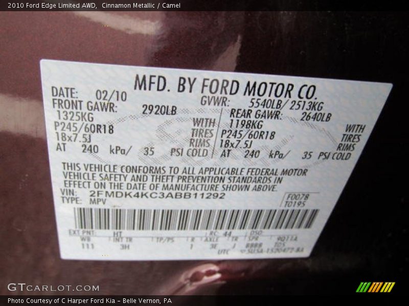 Cinnamon Metallic / Camel 2010 Ford Edge Limited AWD