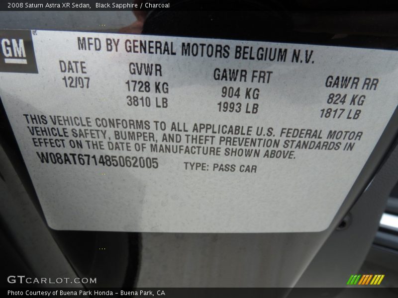 Black Sapphire / Charcoal 2008 Saturn Astra XR Sedan