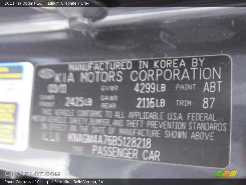 Platinum Graphite / Gray 2011 Kia Optima LX