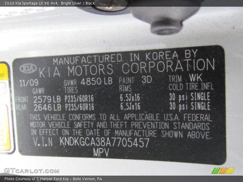 Bright Silver / Black 2010 Kia Sportage LX V6 4x4