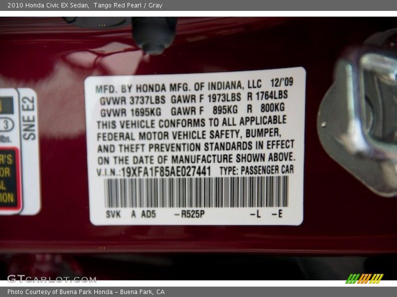 Tango Red Pearl / Gray 2010 Honda Civic EX Sedan