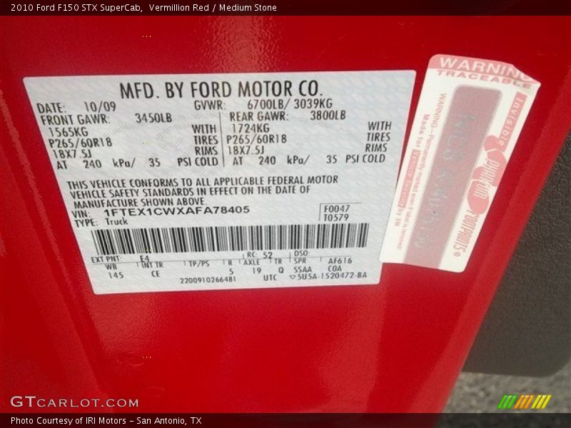 Vermillion Red / Medium Stone 2010 Ford F150 STX SuperCab