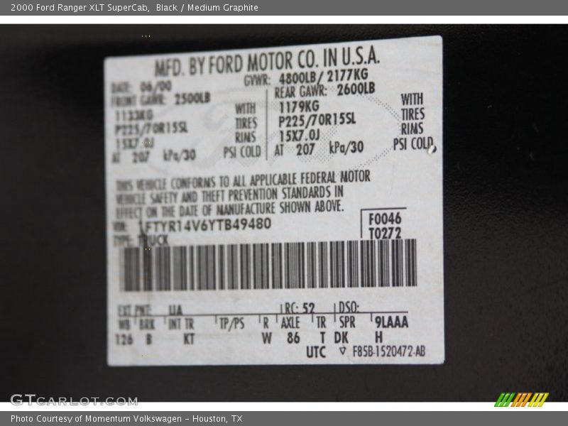 Black / Medium Graphite 2000 Ford Ranger XLT SuperCab