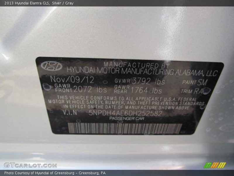 Silver / Gray 2013 Hyundai Elantra GLS