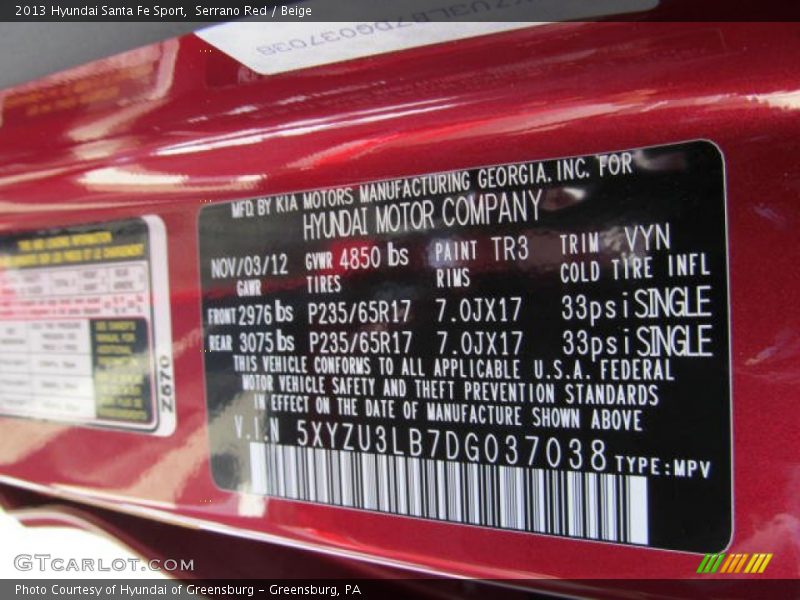 Serrano Red / Beige 2013 Hyundai Santa Fe Sport